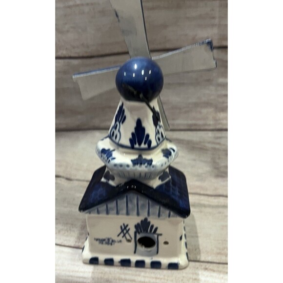Porcelain Glass Blue And White Windmill 6” - Picture 3 of 7